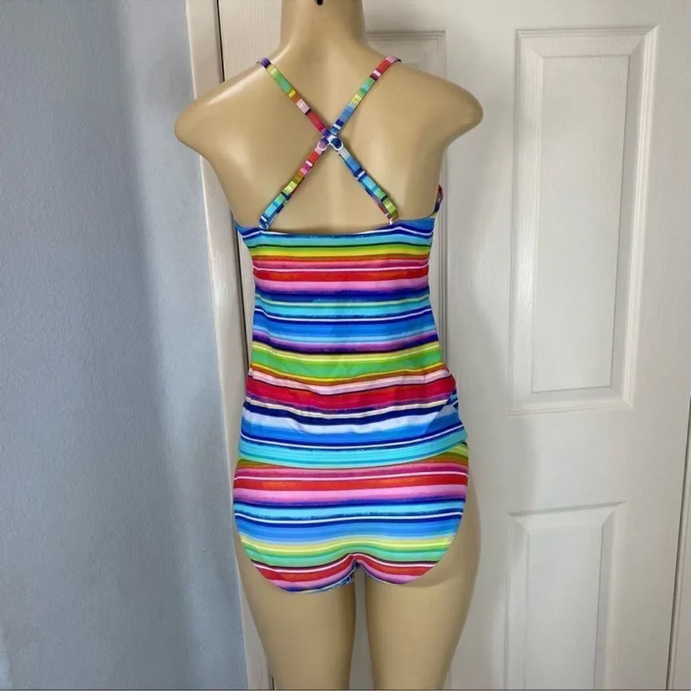 Seafolly two piece Piece tankini Swimsuit bikini set rainbow Stripe 12 / 8 / med